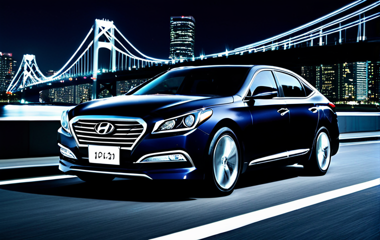 **Prompt:** A sleek, modern Hyundai Grandeur (グレンジャー) sedan, showcasing its redesigned front grill and flowing silhouette. Nighttime scene with dramatic lighting, emphasizing the car's luxurious appeal. Urban background, Tokyo cityscape. "Professional automotive photography," "high resolution," "realistic," "safe for work," "appropriate content," "fully clothed," "family-friendly."