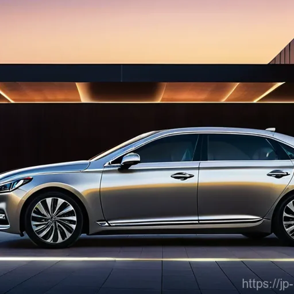 현대 그랜저와 제네시스 G70 선택 가이드 - A brand new, elegant Hyundai Grandeur (also known as Azera) positioned in front of a modern, upscale...