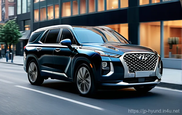 현대 팰리세이드와 기아 텔루라이드 비교 - **Prompt for Hyundai Palisade: Urban Elegance and Modern Luxury**
    "A high-resolution, realistic ...