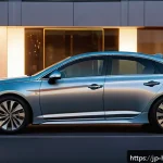 현대 쏘나타 센슈어스 트림 분석 - A sleek, futuristic Hyundai Sonata Sensuous trim parked on a modern city street during twilight, sho...